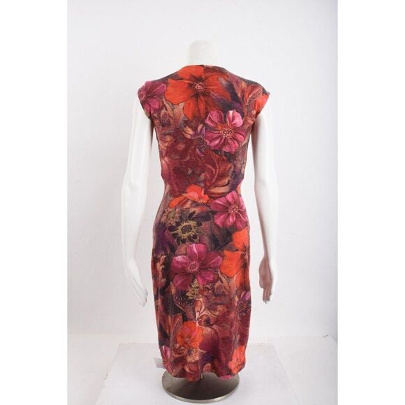 Cache Wool Blend Floral Sheath Dress Sz 2 Twist Front Buckle Red Pink V-Neck NWT - Picture 5 of 6